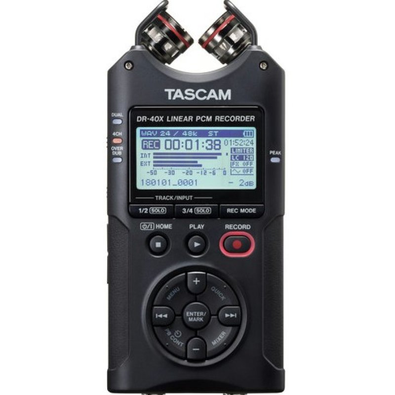 Tascam dr-40x 4-channel / 4-track portable audio recorder and usb interface with adjustable mic