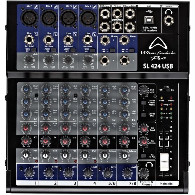  wharfedale sl424-8 ch, 4mic.bus mixer